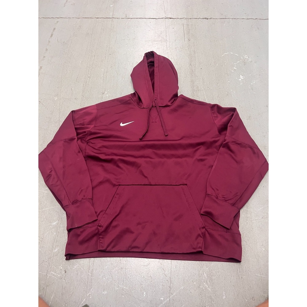 Nike Therma-Fit Hoodie Mens 2XL Maroon Fleece Lined Kangaroo Pockets Performance